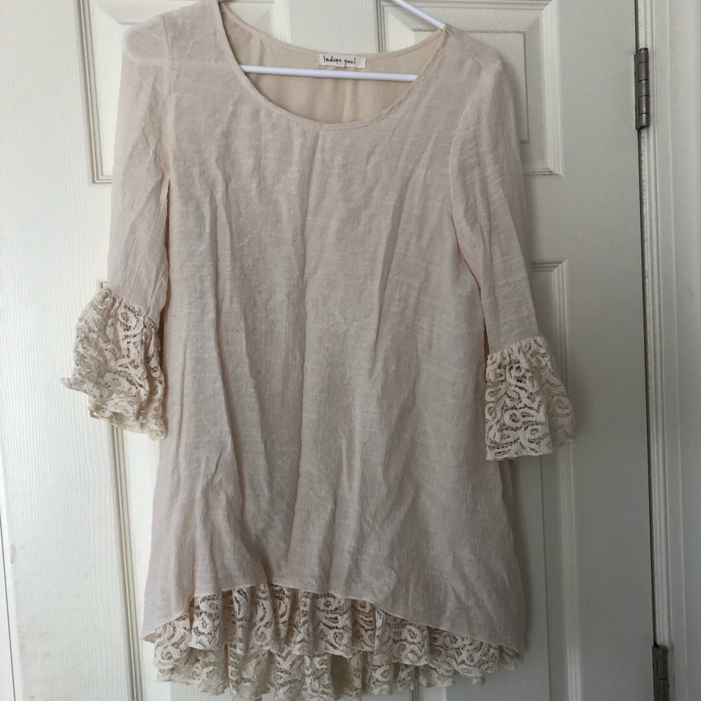 Indigo soul cream lace blouse